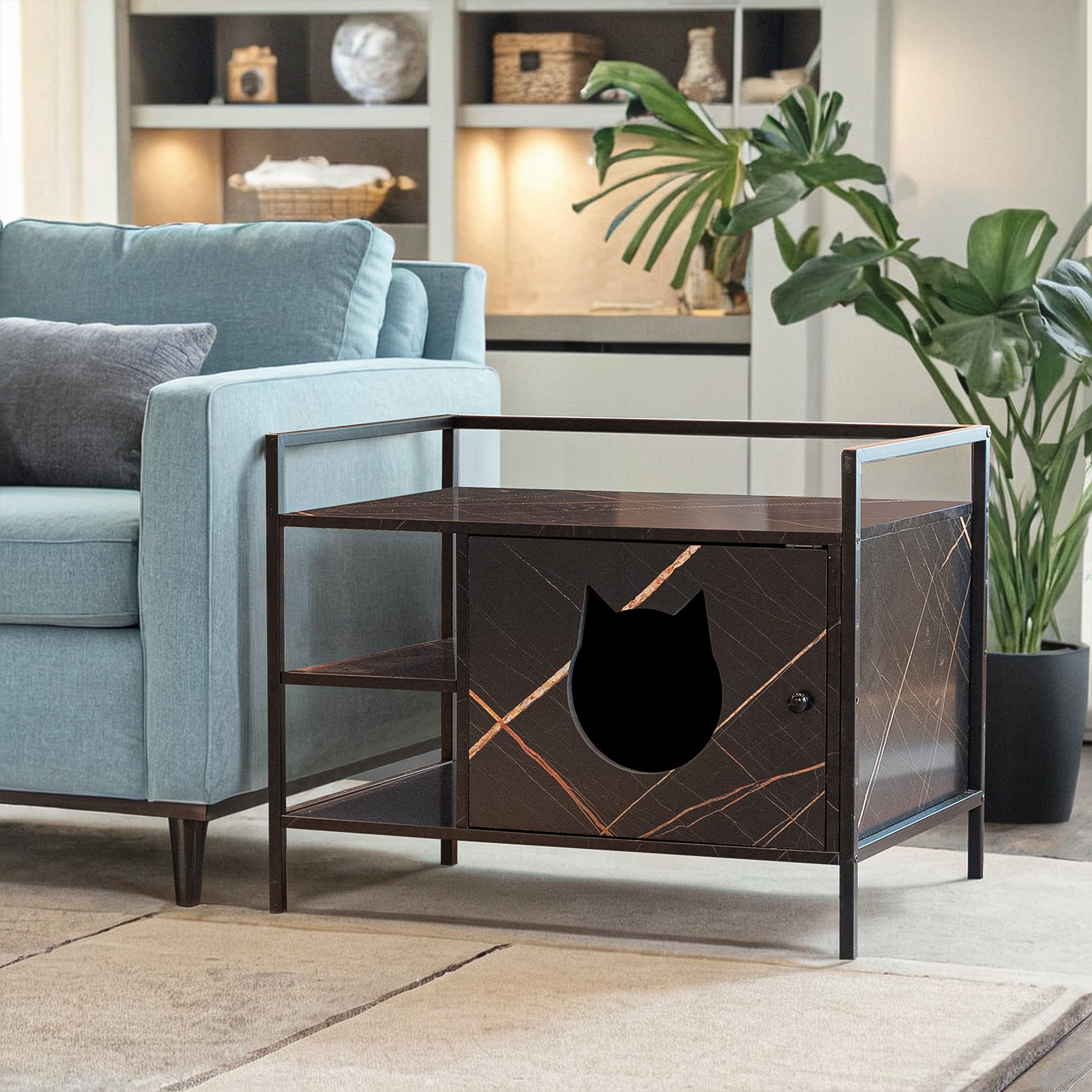 Pefilos 30" Enclosed Cat Litter Box Furniture, Hidden Litterbox Enclosures for Cat House, Pet Crate with Iron and Wood Sturdy Structure Privacy, Black Pefilos 30" Enclosed Cat Litter Box Furniture, Hidden Litterbox Enclosures for Cat House, Pet Crate with Iron and Wood Sturdy Structure Privacy, Black