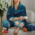 thumbnail image 6 of Fuzoiu Fantasy Underwater Adventure Print Women's Long-Sleeved Pajama,Lounge Button Down Nightwear,Womens Notch Collar Pajama Set-Small, 6 of 7
