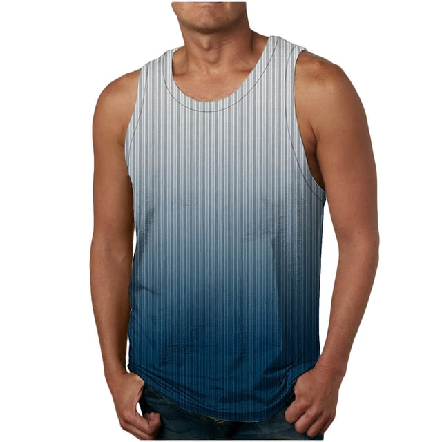Penkiiy Débardeur pour Homme Doux et Confortable Chandails de Gym Dégradé T-Shirts de Musculation Classique Sans Manches Col Ras du Cou Été Basique Débardeurs d'Athlétisme 2TG Bleu
