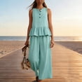 thumbnail image 7 of Women's Casual 2 Piece Outfits, Rayon Blend Sleeveless V-Neck Top, Mid Waisted Solid Color Pants Sets With Pockets, Summer Travel Loungwear Loose Fit | TruBelle,Mint Green 2XL, 7 of 7