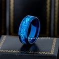 thumbnail image 2 of 8mm Men’s Blue Tungsten Wedding Band - Synthetic Blue Green Opal Inlay Beveled Edge - TN890WAs12, 2 of 4