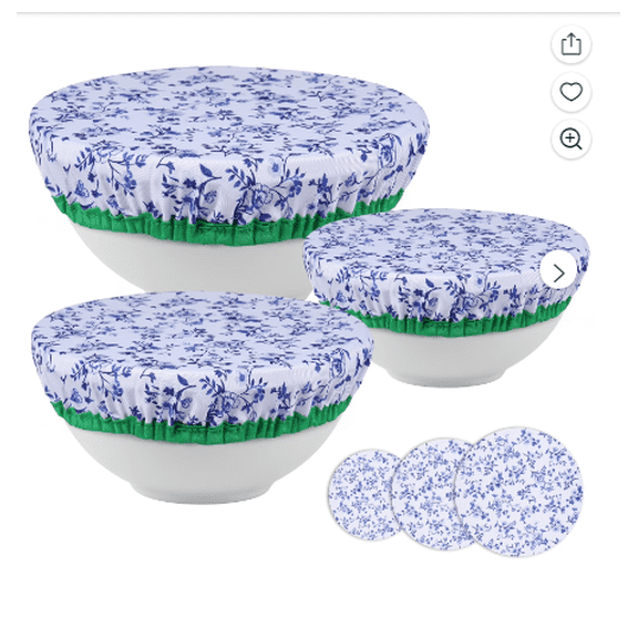 Set of 3 Reusable Bowl Covers with Elastic Edge, Cotton Fabric Food Storage Lids for Leftovers, 8/9/10 Inch Sizes for Various Bowls, Food Storage Cover Bowl Lid Three-Piece Set