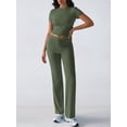 thumbnail image 4 of Women'S 2 Piece Lounge Sets Short Sleeve Tops Fold-over Flare Pants Casual Outfits Matching Set Green S, 4 of 9
