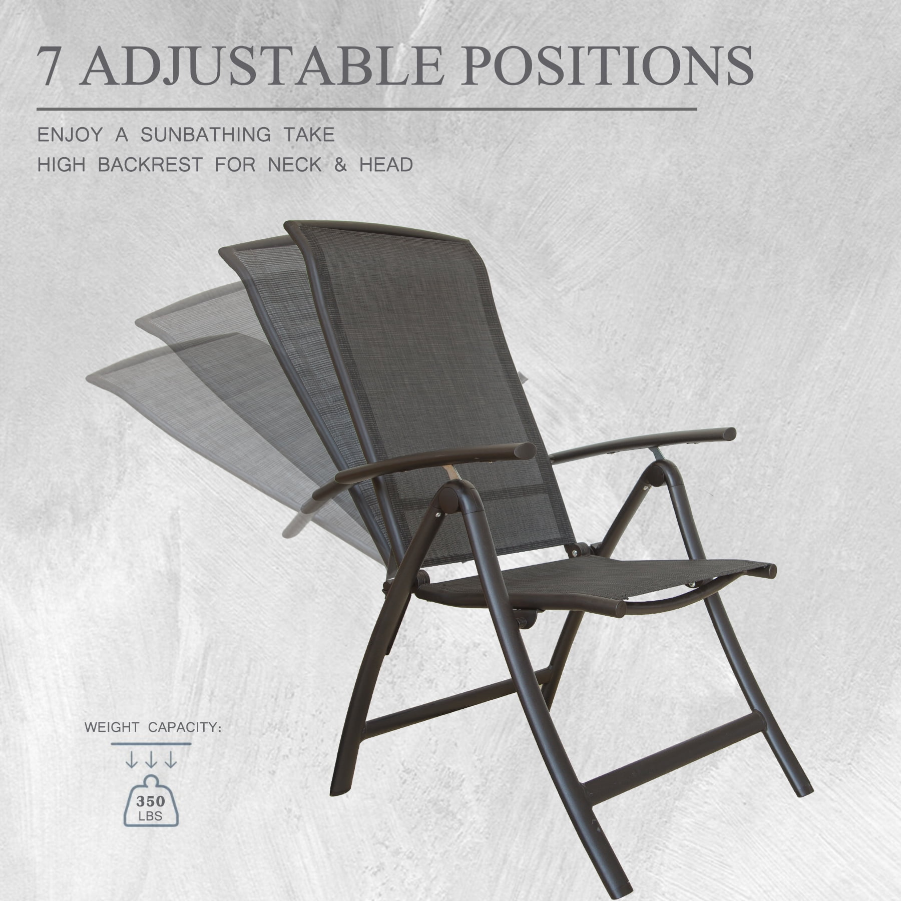 Domi Folding Patio Chairs Set of 2, Aluminium Frame Reclining Sling Lawn Chairs with Adjustable High Backrest, Patio Dining Chairs for Outdoor, Camping,Porch,Balcony(Textilene Fabric)