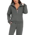 thumbnail image 2 of LAICAIW Women's Fleece Two Piece Outfit Half Zip Sweatshirt and Joggers Pants Set Tracksuit, 2 of 5
