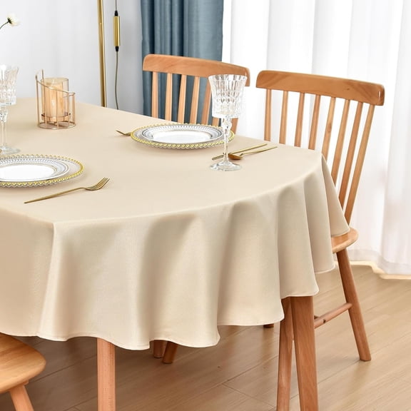 Oval Tablecloth 60x84 Inch Polyester Fabric Table Cloth Solid Beige Heavy Duty Table Cover Washable for Dinning Home Party