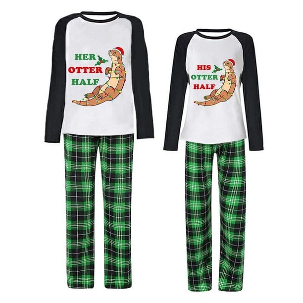 Pareja Pijamas Navideños A Juego Conjunto De Pijama Medio Loungwear Su Nutria Verde
