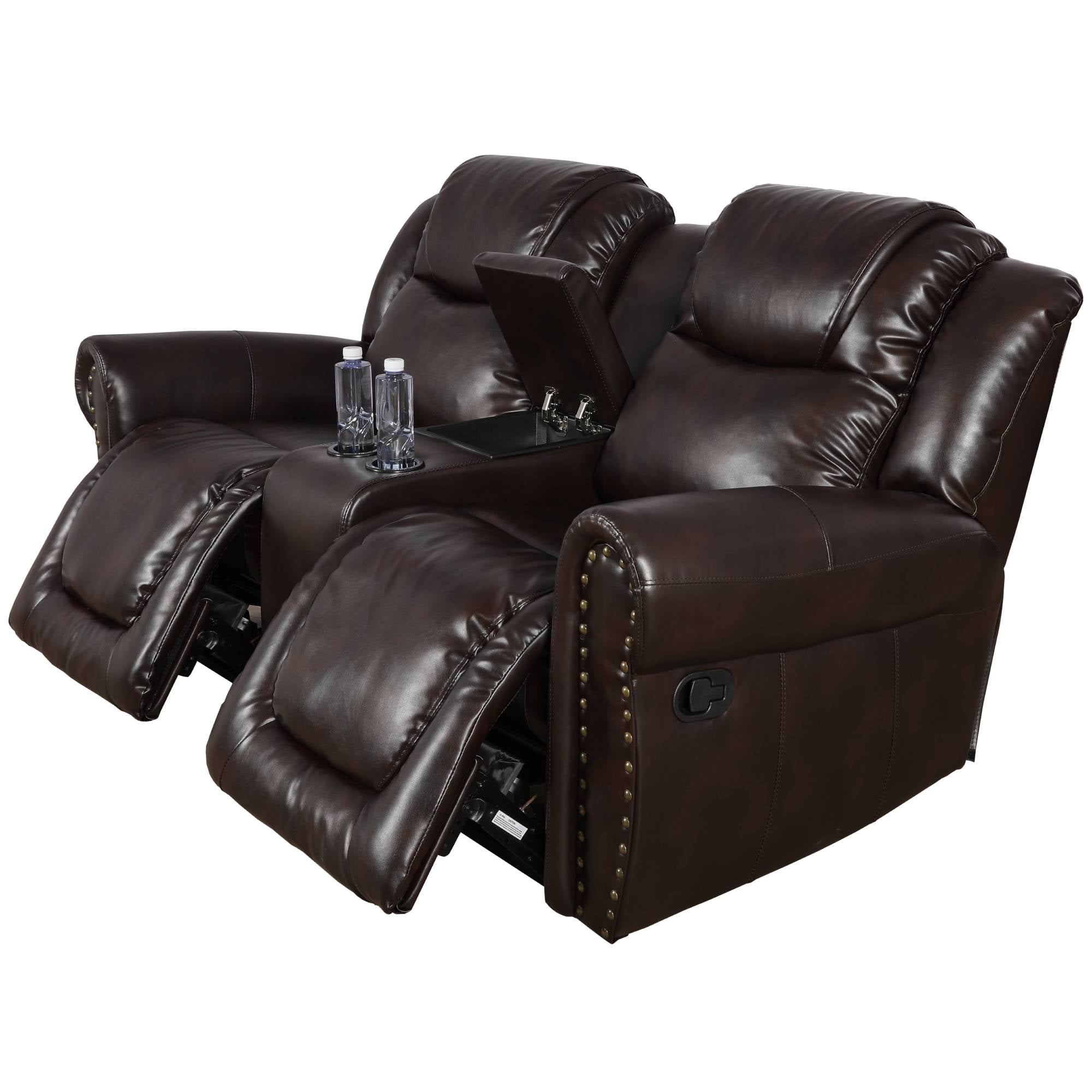 Manual Leather Recliner Loveseat Chair Reclining Sofa Chair, Home Theater Seating for Living Room, Espresso