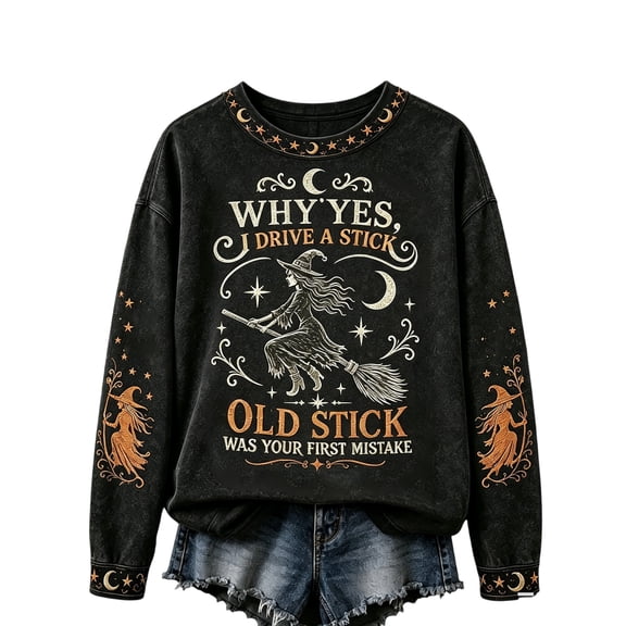 Halloween Salem Witch Broom Sweatshirt for Women Halloween Salem 1692 Spooky Season Sweatshirt Crew Neck Hocus Pocus Pullover Tops Navy S