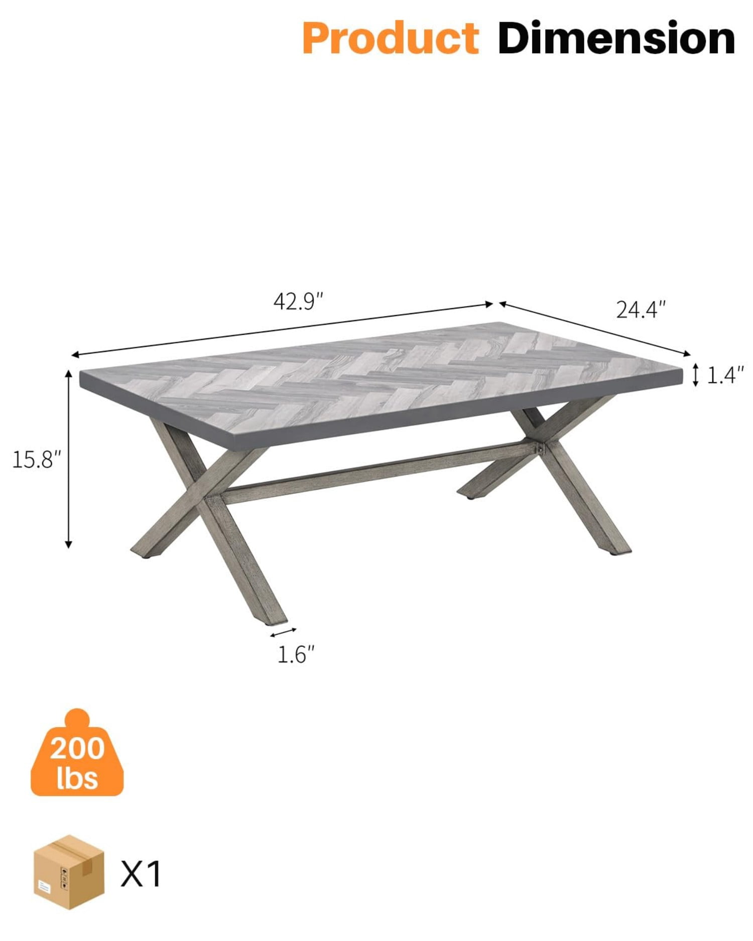 Aluminum Outdoor Coffee Table, Never Rust Rectangular Patio Coffee Table with Resin Top, All-Weather Outdoor Furniture Table for Patio, Poolside, Garden, Balcony, Porch, Dark Gray
