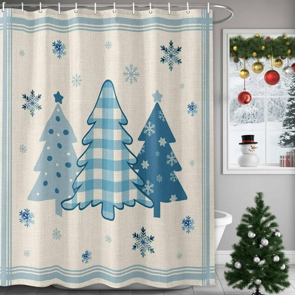 Shower Curtain Bathroom Set Vintage Christmas Trees on Linen Waterproof Fabric Shower Curtains with Grommets&Hooks Winter Snowflakes Privacy Bath Curtain for Bathtub 36x72in