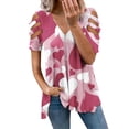 thumbnail image 1 of Gibobby Playera Corte clásico para Mujer Camiseta informal manga corta con cremallera y estampado retro para mujer(Rosa caliente,G), 1 of 5