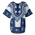 thumbnail image 2 of Unisex African Embroidery Prints Dress Cotton Dashiki Shirt Hippie Tshirt - Blue, as described, 2 of 6