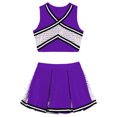 thumbnail image 4 of TiaoBug Girls Cheerleading Dance Outfits Sleeveless Striped V Neck Crop Top Pleated Skirt Set 4-14 Purple 12, 4 of 5