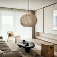 thumbnail image 3 of Arturesthome Seagrass Chandelier Hanging Lamp Natural Rattan Weaving Single Light Fixture Rustic Round Pendant Light, 3 of 13