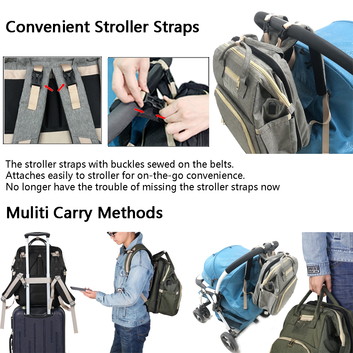 HAPPYLUOKA 3 in 1 Diaper Backpack with Changing Station, Baby Boy Diaper Bags, Baby Girl Nappy Bag, Mauve