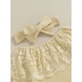 thumbnail image 5 of Loicainy Baby Toddler Girls 3 Piece Outfits 6 9 12 18 24 Months Lace Patchwork Off-Shoulder Romper and Elastic Denim Flared Pants Headband Set Fall Clothes, 5 of 8