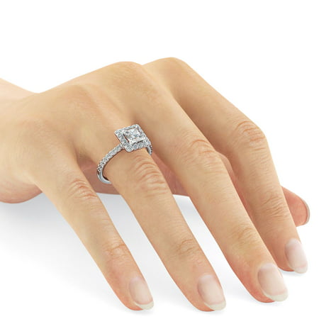 14K White Gold Natural Certified Diamond Engagement Ring 0.95 Carat Princess (Best Diamond Simulant Engagement Rings)