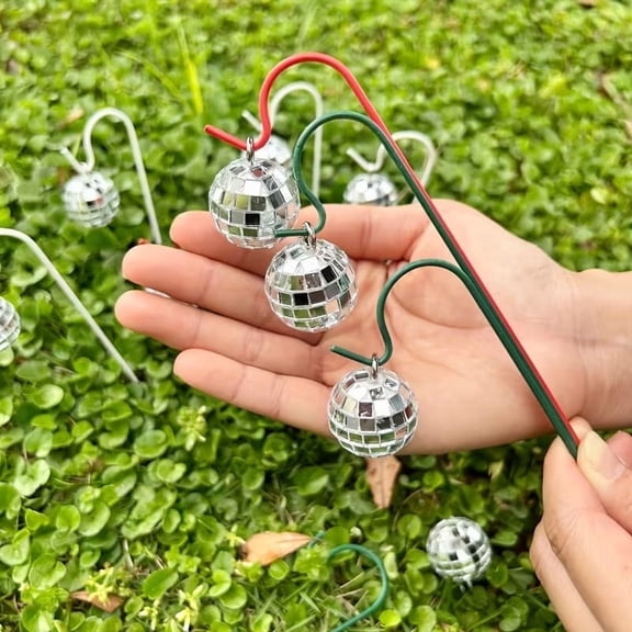 Mini Mirror Ball Garden Stake Set Outdoor Decorative Plant Stakes Disco Ball Yard Ornament Metal Lawn Decor for Flower Pots Patio Pathway Party Garden Gift Landscape Decoration for All Seasons(green)