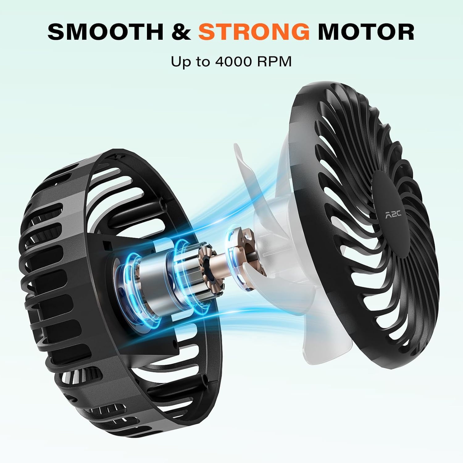A2C Portable Fan, Rechargeable Magnetic Base Battery Operated 3-Speed Strong Airflow, Mini Desk Fan, Golf Cart, Forklift, Camping, Gym, Outdoor, Black