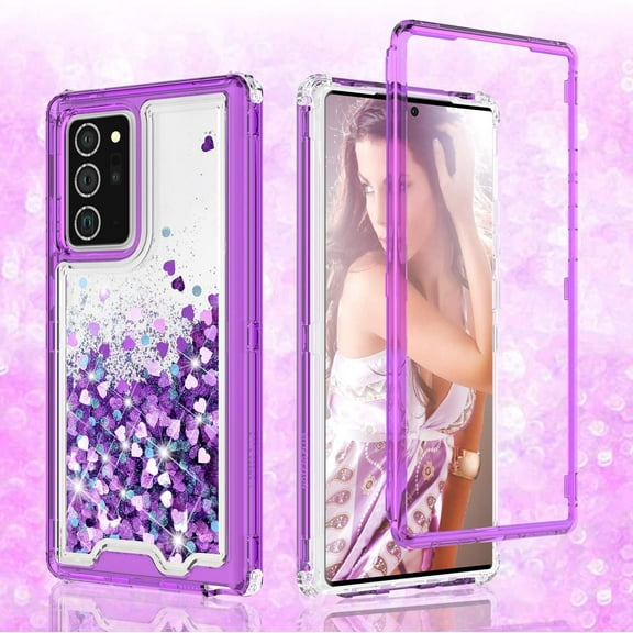 Galaxy Wireless Case for Galaxy Note 20 Ultra, Hard Clear Glitter Sparkle Flowing Liquid Heavy Duty Shockproof Three Layer Protective Bling Cases for Samsung Galaxy Note 20 Ultra Case - Purple