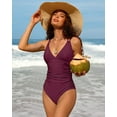 thumbnail image 6 of Charmo Womens V Neck One Piece Swimsuits Ruched Tummy Control Monokini Bathing Suits, 6 of 7