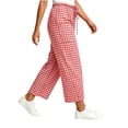 thumbnail image 4 of Linen Pants Women Elastic Waist Plaid Barrel Capris with Pockets Summer Beach Boho Harem Pants Soft Gingham Trousers Red XL, 4 of 5