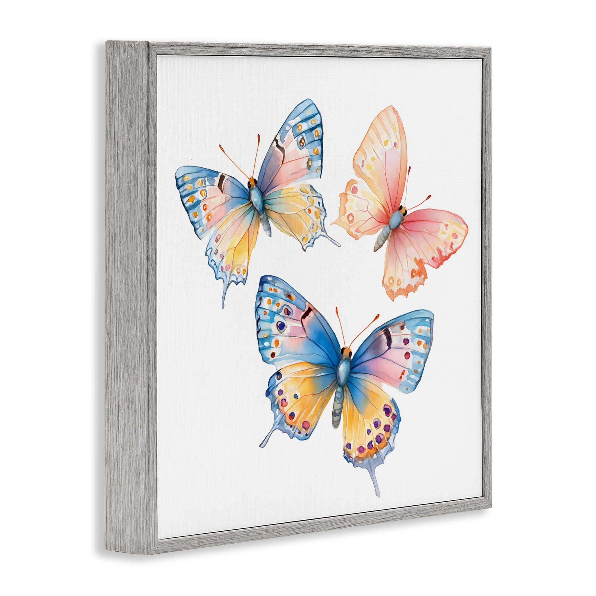 Stupell Industries Whimsical Butterfly Trio Gray Framed Giclee Art, design by Creative Studio