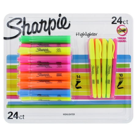 Sharpie Highlighters, Chisel and Narrow Chisel Tips, Assorted Colors, 24-Count