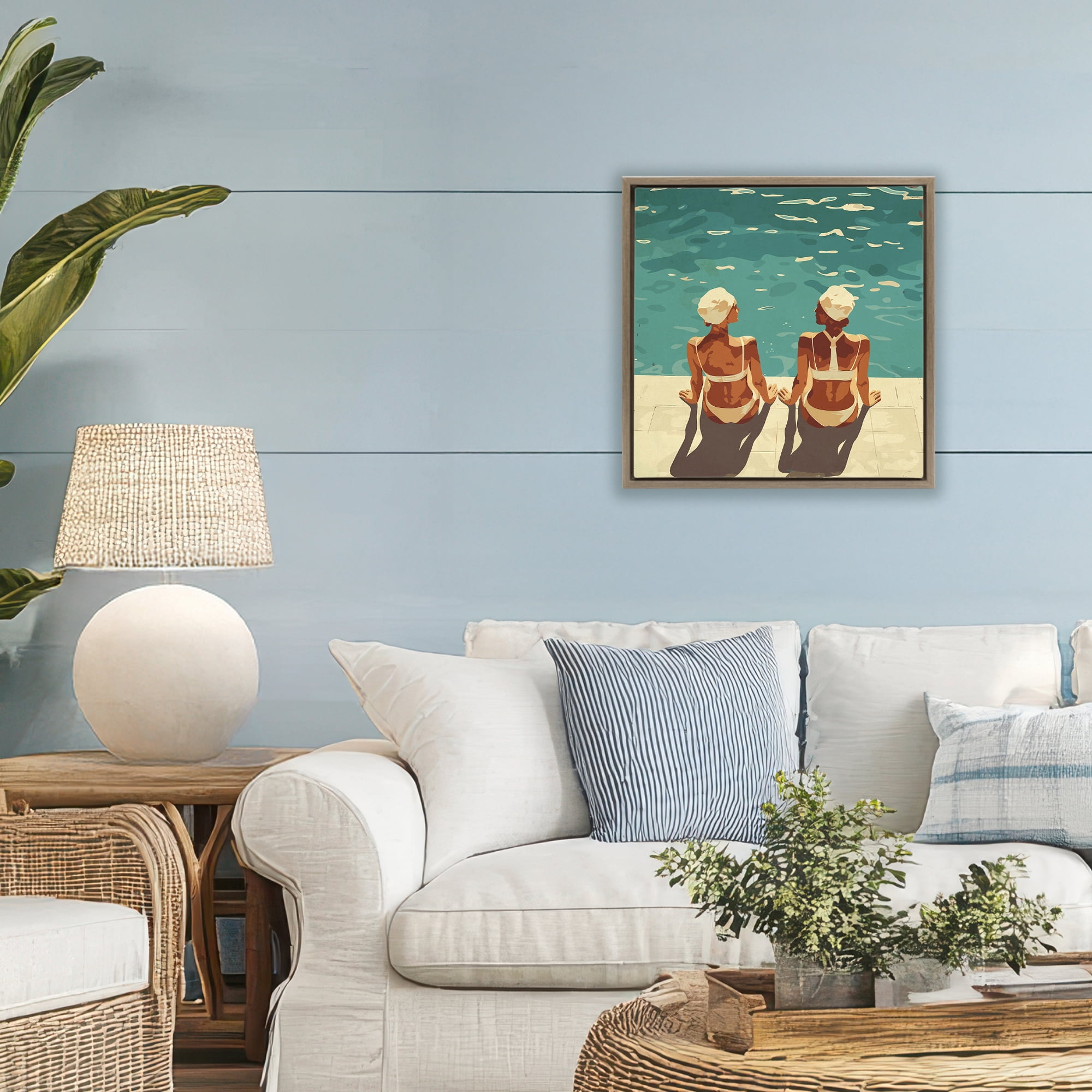 Stupell Industries Swimmer Friends Duo Brown Framed Floater Canvas Wall Art, design by Layla Oz