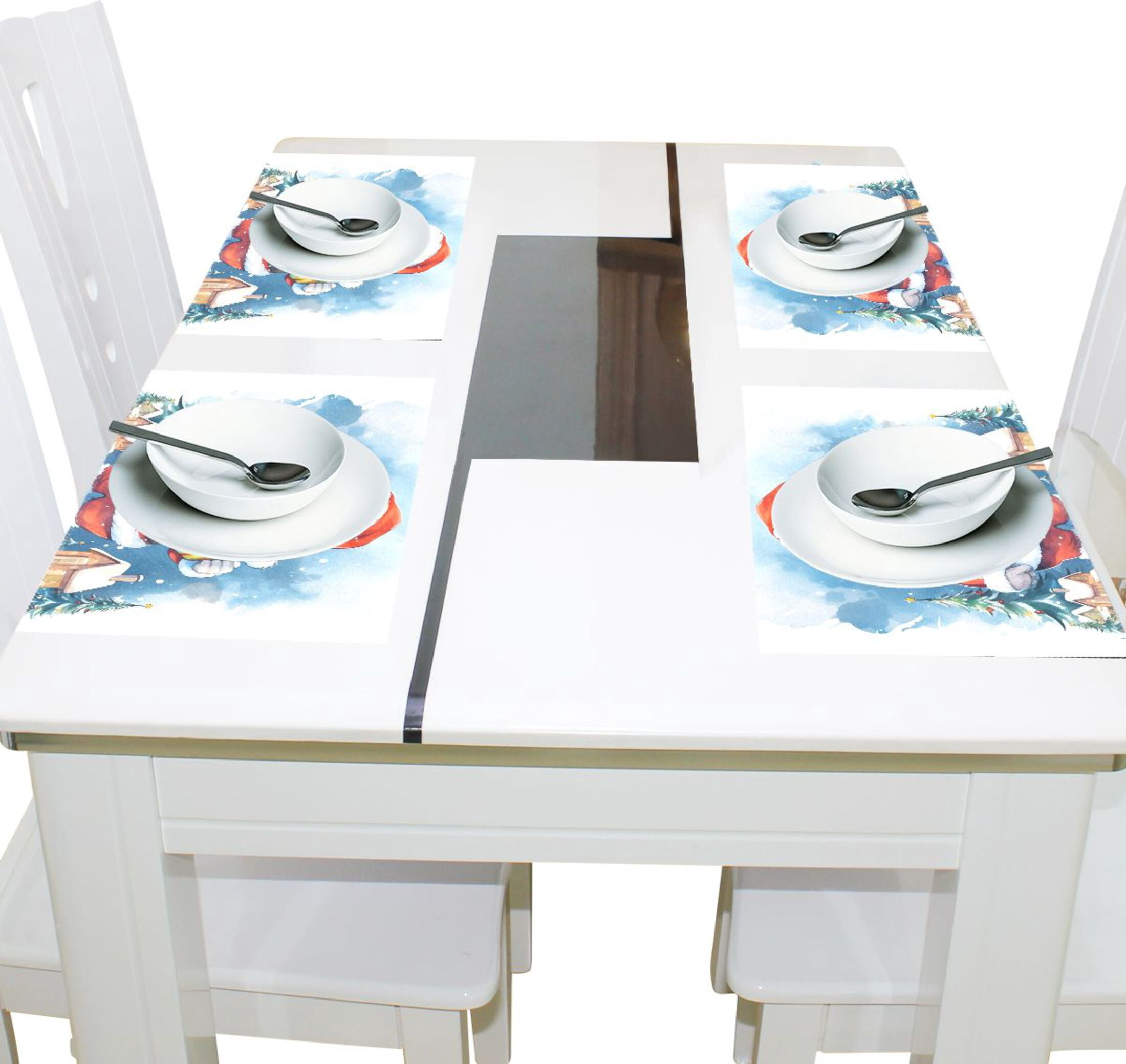 Christmas Santa Claus Trees Houses 12×18 inch Placemats Heat Resistant Washable Foldable Rectangular Placemats Set Decoration Indoor Outdoor for Kitchen Dining Table 6PCs