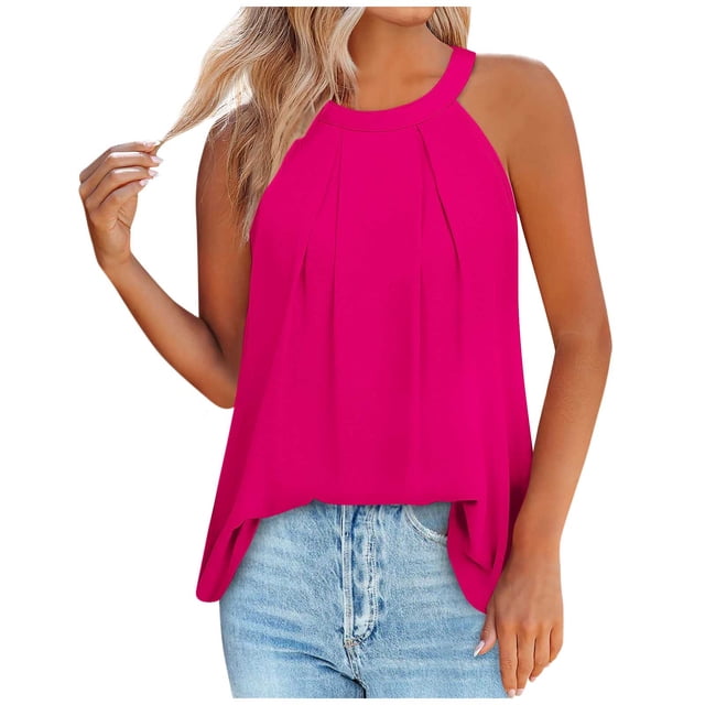 Timegard Tank Tops for Women Crew Neck Ruched Back Button Comfy Casual Sleeveless Tops Tees Blouses