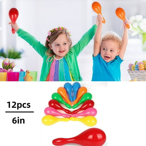6-Inch Neon Maracas 12-Pack - Large Maraca Shakers for Mexican Theme Parties, Classroom Music Fun, Luau & Christmas Celebration Supplies