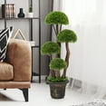 thumbnail image 2 of Patiojoy 3 FT Artificial Cedar Topiary Tree Indoor & Outdoor Fake Topiary Cypress Plant w/ Rattan Trunk Cement Filled Pot, 2 of 9