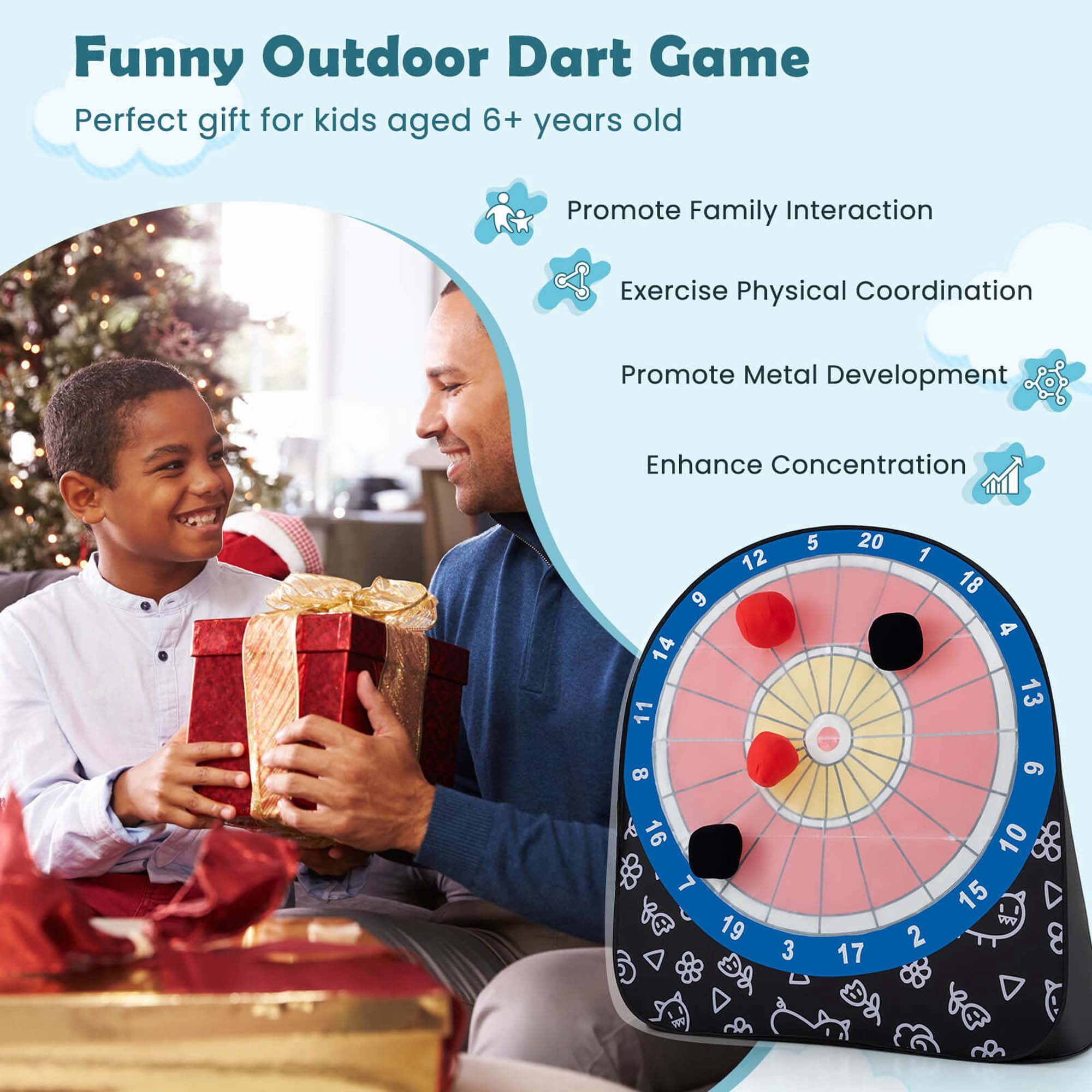 Costway Large Dart Board for Kids with 4 Kick Balls, Carrying Bag Giant Outdoor Kick Black