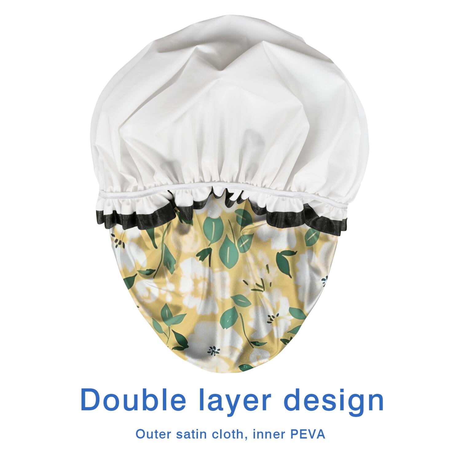 Shower Caps,Pioneer Flower Floral Print Pattern Waterproof Shower Cap for Women 4 Pieces,Double Reusable Hair Cover for Shower PEVA Elastic Stretch Hem