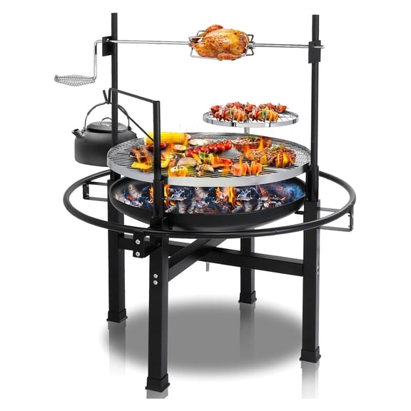 33 inch fire pit,two in one wood burning design,adjustable swivel cooking grate,outdoor BBQ,patio,backyard party