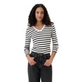 thumbnail image 1 of Remera Manga Larga Favorita con Cuello en V para Mujer de GAP Blanca con Rayas Negras, 1 of 4