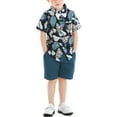 thumbnail image 2 of Younger Tree Toddler Baby Boy Shorts Hawaiian Outfit Set Summer Short Sleeve Button Down Shirt Shorts Clothes Suits for 2-3T, 2 of 6