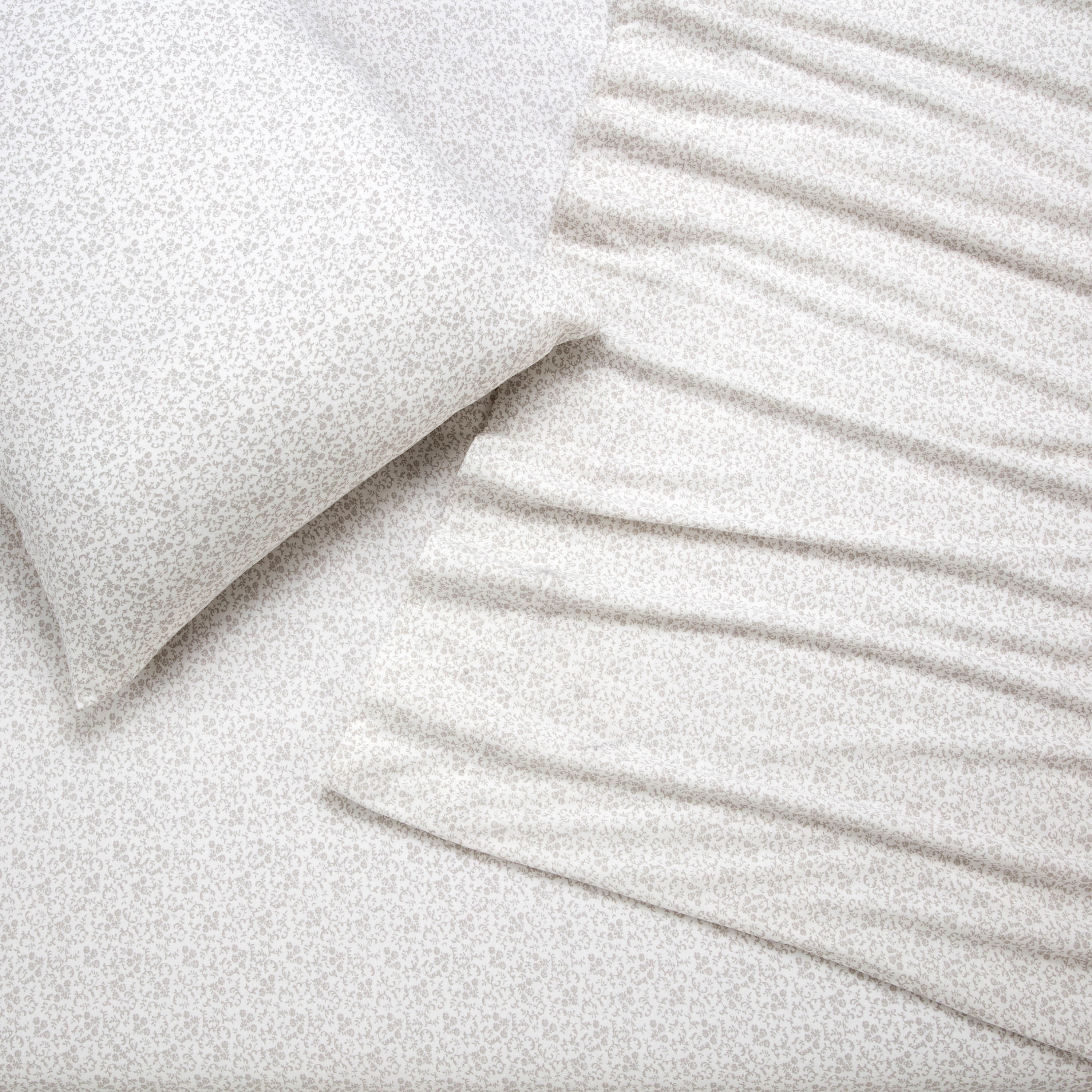 Vellux Lilo Jersey Full Sheet Set, Soft & Easy Care Cotton Blend, Floral Print, Gray