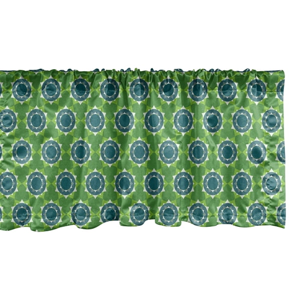 Ambesonne Abstract Window Valance, Colorful Geometrical Mandala Inspired Floral Illustration, Curtain Valance for Kitchen Bedroom Decor with Rod Pocket, 54" X 18", Fern Green Teal