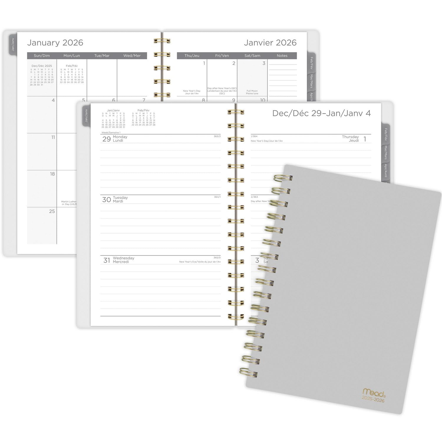 Agenda hebdomadaire Mead® 2026, petit format, gris glacier Agenda