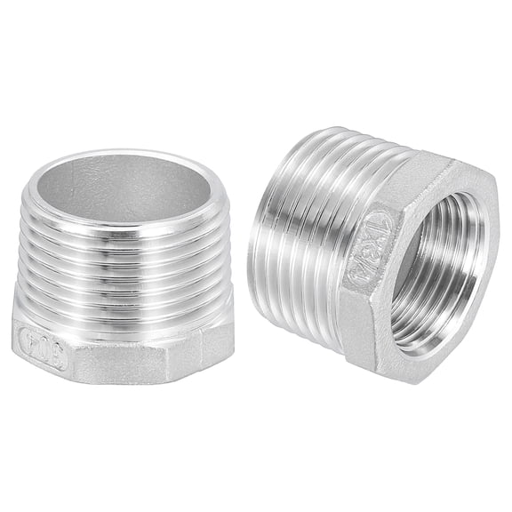 Uxcell 1Pack 1" Male to 3/4" Female NPT 304 Stainless Steel Reducer Hex Bushing