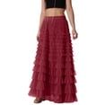 thumbnail image 3 of Women's Long Skirt Multilayer Mesh Pleated High Waist High Stretch Elegant Solid Color Cake Skirt, 3 of 9