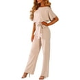 thumbnail image 4 of Womens Loose Short Sleeve Belted Wide Leg Pant Romper Jumpsuit Business Casual One Piece Outfits, 4 of 14