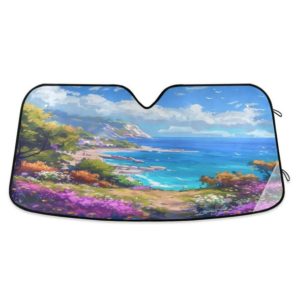 Flower Seacoast Car Windshield Sun Shade Foldable Car Front Window Visor Heat and UV Protection 53x23.5