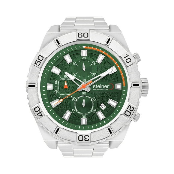 Reloj De Hombre Steiner con Cronógrafo Y Fechador 3 Atm Plateado Verde