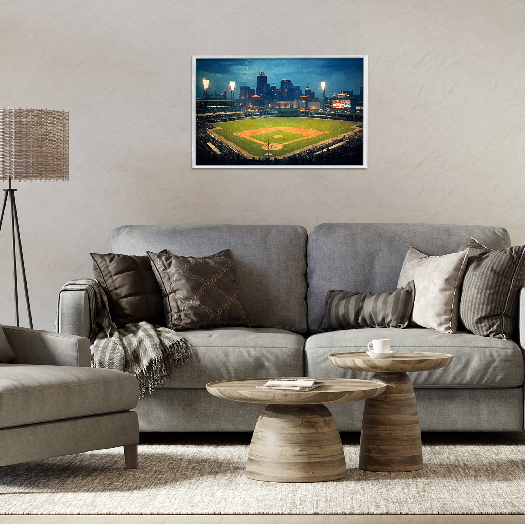 Baseball Stadium at Night White Framed Giclee Art, design by Arlington Prints