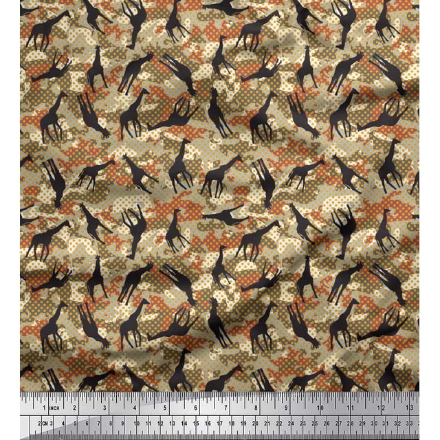 Soimoi Brown polyester Crepe Fabric Dot,Camouflage Texture & Giraffe Animal Decor Fabric Printed BTY 52 Inch Wide