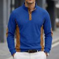 thumbnail image 2 of Tops de Verano de Manga Larga para Hombres Cuello de Pie Color Bloque Botón Abajo Camisa, Tops de Manga Larga Patchwork Blusa Casual con Ajuste Relajado, Chaqueta de Moda Ligera, 2 of 8